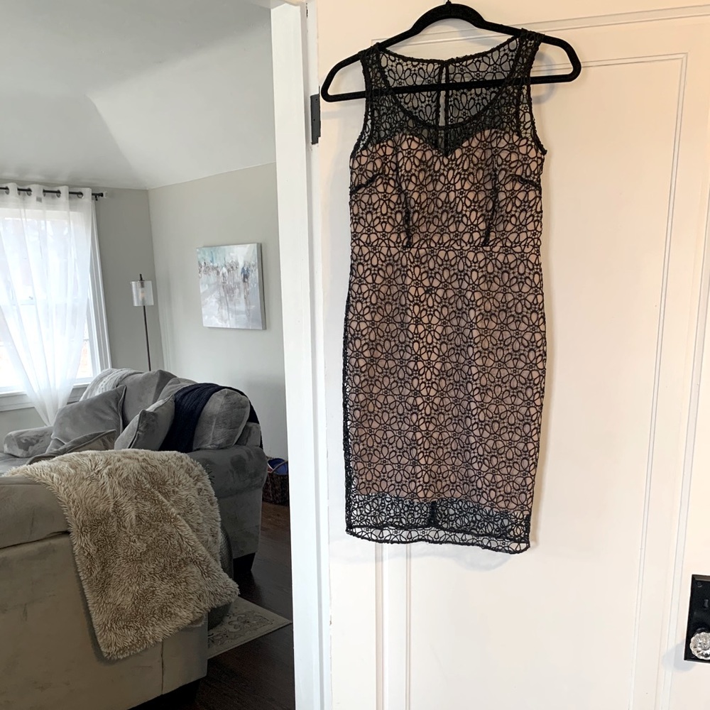 Ann Taylor Champagne/Black Midi Dress